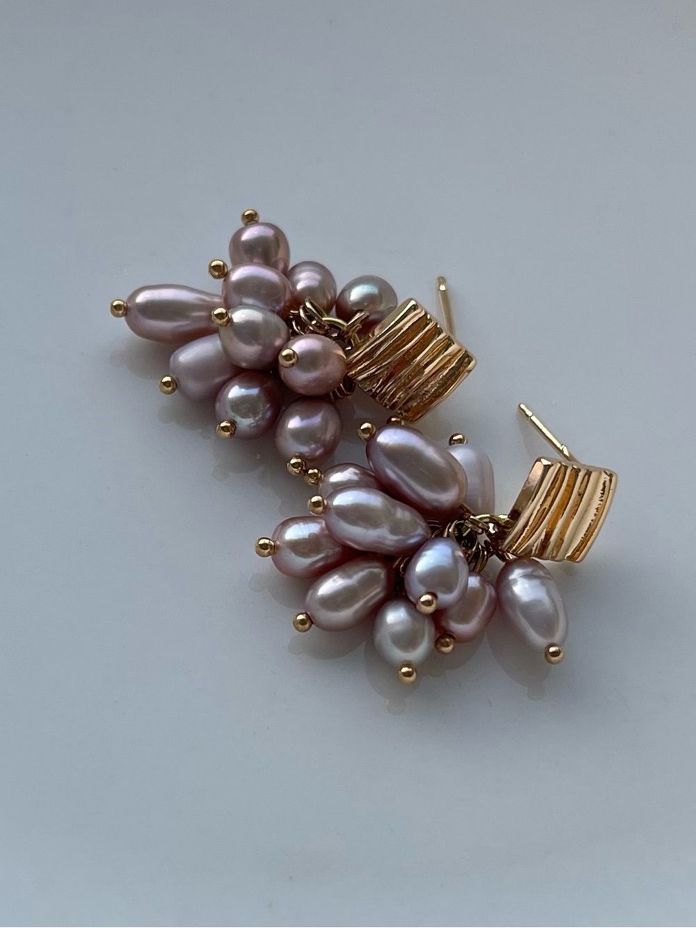 Gold & Mauve FreshwaterPearl Cluster Earrings - 925 silver posts 39